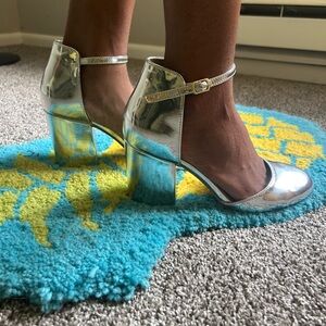 Boohoo Silver Heels with Holographic Finish